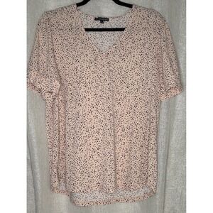 Adrianna Papell V-Neck Top Dotted Print Short Sleeve Blouse Size L‎